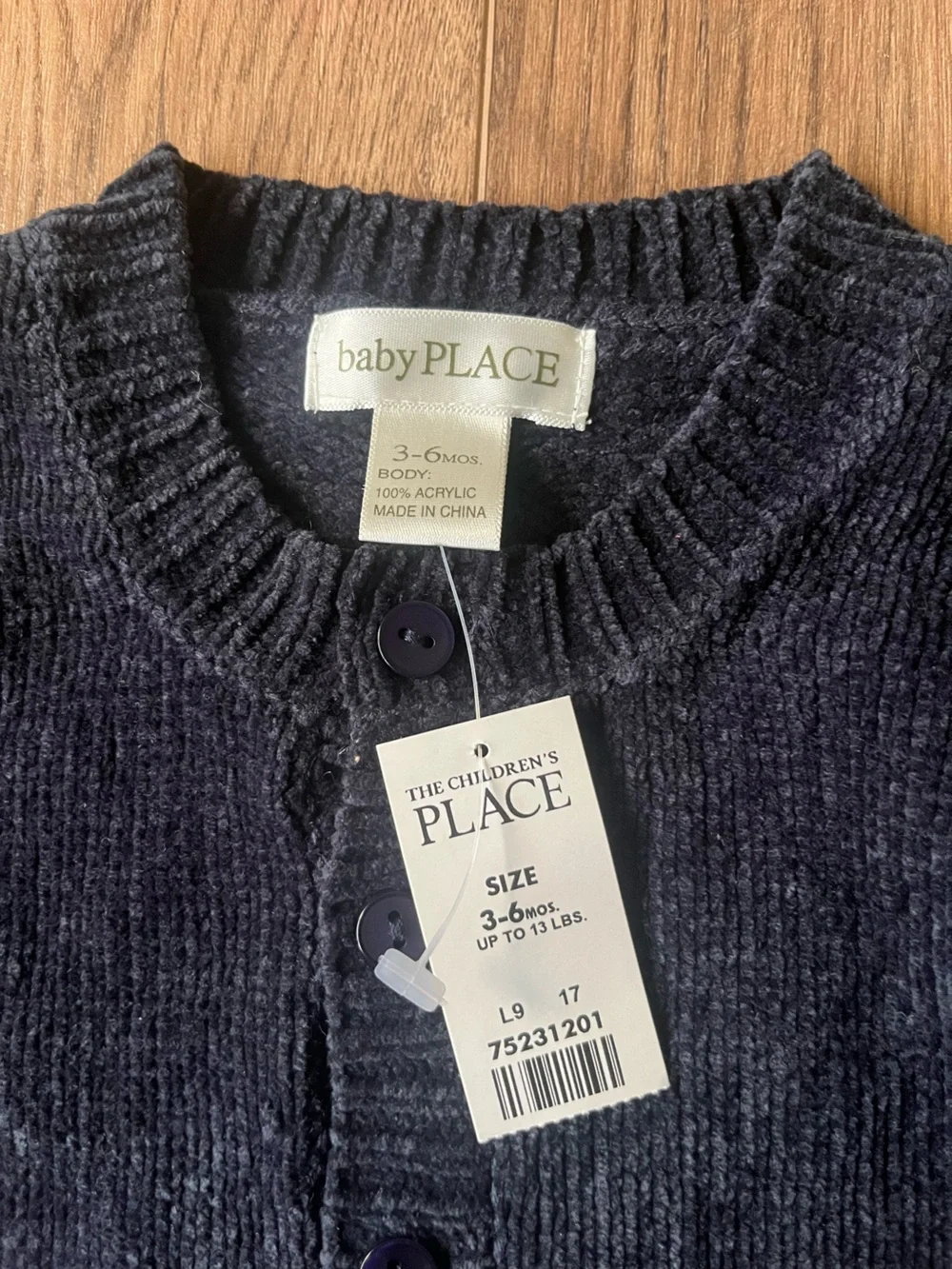 Winter Navy Baby Cardigan with Embroidered Ice Skating Bunny